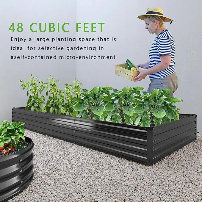 2PCS 12x4x1FT Galvanized Raised Garden Bed Kit,Vegetable Boxes-Rectangle Metal Flower Box,Large Planter Raised Beds Outdoor Garden for Planting,Fruit,Herb-Black by GreenHaven Gardens
