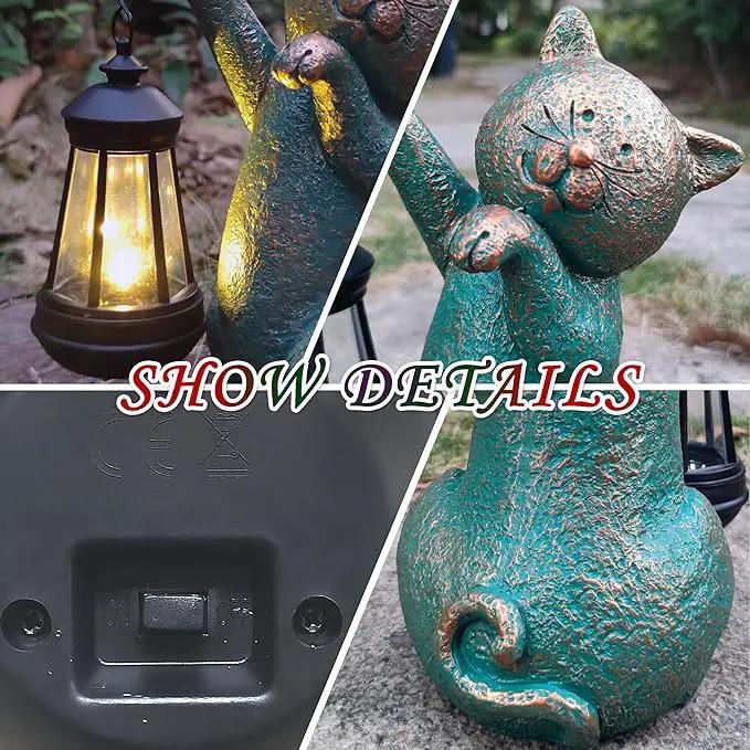JOYBEE Garden Statues Cat with Solar Lantern Outdoor Decor-Cat Solar Figurines Lights Decorations for Patio Yard Lawn Ornaments-Gifts for Birthday Easter Housewarming by GreenHaven Gardens