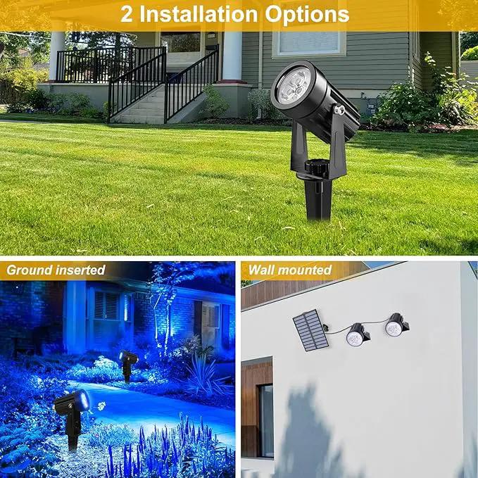 Blue Solar Spot Lights Outdoor,2 Pack Solar Landscape Spotlights IP65 Waterproof 9.8ft Cable, Auto On/Off Outdoor Wall Lights for Garden Yard Driveway Porch Walkway Pool (1-in-1) by GreenHaven Gardens