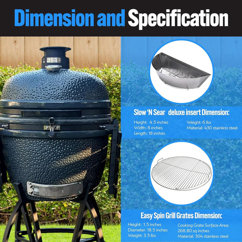 SnS Grills Slow ‘N Sear® 5-Piece Cooking System - Patented Charcoal Basket with Removeable Water Reservoir, EasySpin Grate, Drip Pan for Low ‘N Slow Smoking & Charcoal Grilling on Big Green Egg LG by GreenHaven Gardens