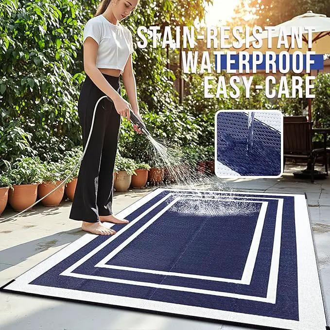 OLANLY Outdoor Rug 6x9 ft Waterproof, Reversible Outdoor Plastic Straw Rug, RV Mat, Indoor Outdoor Carpet Clearance for Patio, Camping, Balcony, Deck, Backyard, Navy & White by GreenHaven Gardens