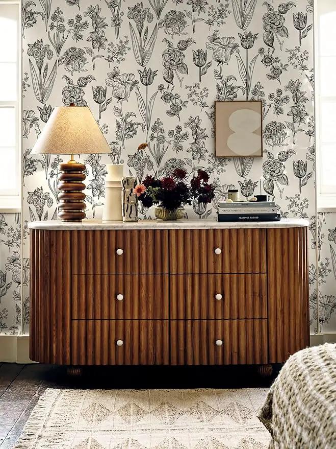 Dimoon 236"x17.3" Floral Peel and Stick Wallpaper Beige Contact Paper Waterproof Wallpaper Delicate Vintage Flower Thicken Plant Self Adhesive Removable Wall Covering Shelf Liner Decal Vinyl Roll by GreenHaven Gardens