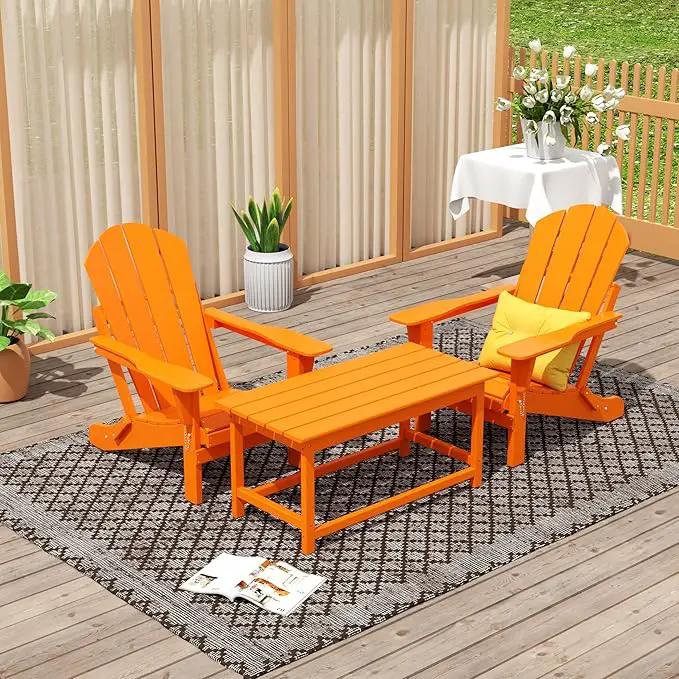 WO Home Furniture Adirondack Chairs Table Set of 3 PCS Outdoor Folding Chairs Coffee Table Weather/UV Resistant for Lawn, Garden, Bon Fire, Balcony (Orange) by GreenHaven Gardens