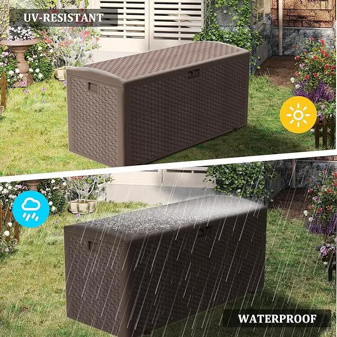 Premium Pro Edition 180 Gallon Lockable Resin Deck Box, Waterproof & UV-Resistant Outdoor Storage Box for Outdoor Cushion Storage, Garden Tools & Pool Accessories Storage, Brown by GreenHaven Gardens