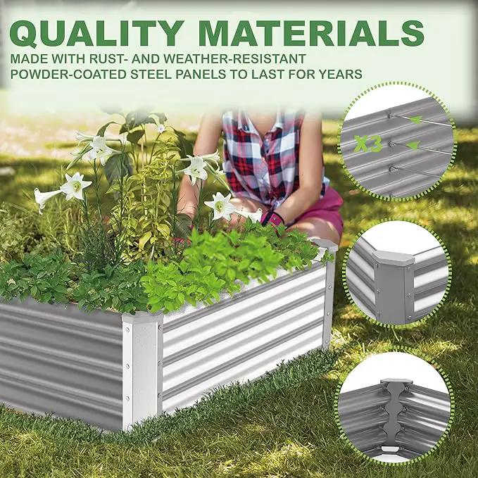 8x2x1ft(2 Pack) Galvanized Raised Garden Bed for Gardening,Metal Planter Boxes Outdoor Patio Kit Planting Bed for Vegetables Flowers Herb,Silver by GreenHaven Gardens
