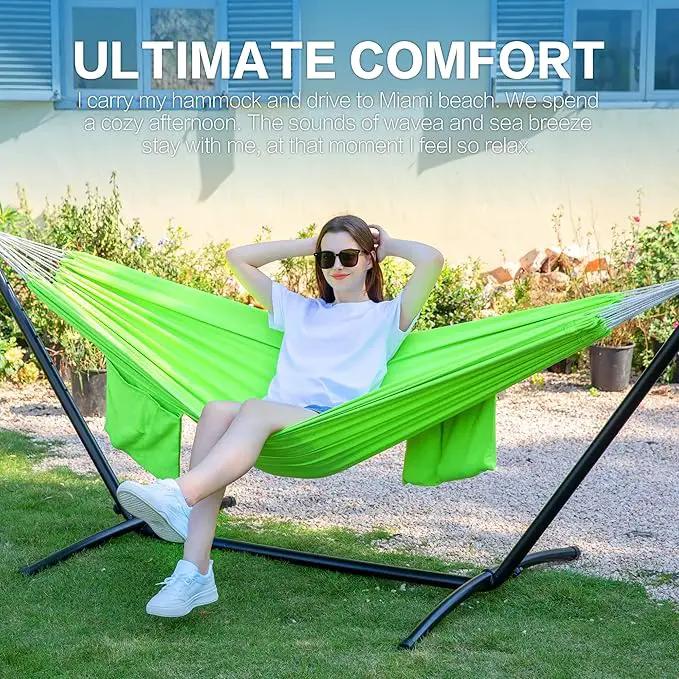 PNAEUT Double Hammocks with Stand for Outside, Portable Space Saving Heavy-Duty Steel Stand for Indoor Outdoor Patio with Carrying Bag, 450 lbs Capacity (Green) by GreenHaven Gardens