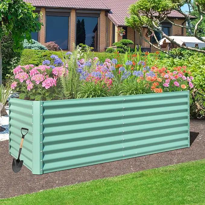 Domi Raised Garden Beds Outdoor, 6x3x2ft Thickening Tall Metal Rectangular Deep Root Box Planter for Vegetables, Flowers, Herbs, and Succulents 2" Deep w/ 256 Gallon Capacity - Green by GreenHaven Gardens