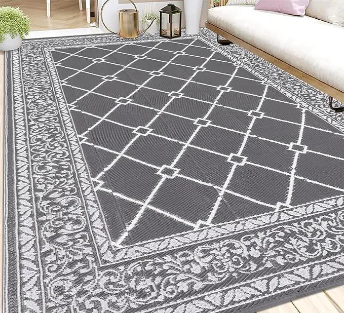 HEBE Outdoor Rug Waterproof 9x12, Reversible Plastic Straw Rug RV Camping Rug, Indoor Outdoor Patio Mat Clearance, Outside Carpet for Porch,Deck,Camper,Balcony,Backyard,Picnic by GreenHaven Gardens