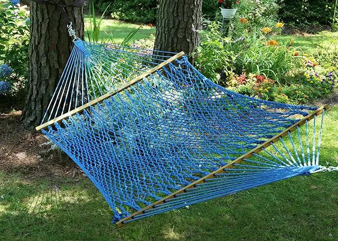 Original Pawleys Island 13DCCB Large Coastal Blue DURACORD Rope Hammock with Extension Chains & Tree Hooks, Handcrafted in The USA, Accommodates 2 People, 450 LB Weight Capacity, 13 ft. x 55 in. by GreenHaven Gardens