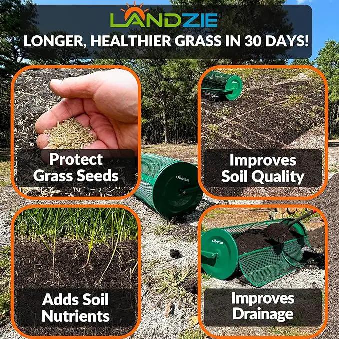 LANDZIE Lawn and Garden Spreaders - 60 x 20 Inch Tow-Behind Compost and Peat Moss Spreader for Large Lawns Commercial Landscaping - Effortlessly Spread Perfect Layer of Topdressing - Large Lawn Care by GreenHaven Gardens