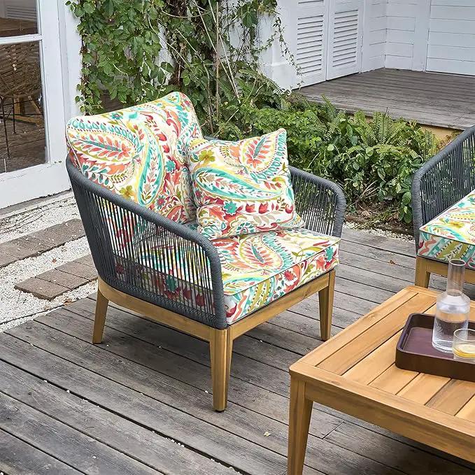 LVTXIII Outdoor Deep Seat Cushion Patio Seat and Back Cushion Set Seasonal Chair Cushion with Removable Cover and Adjustable Buckle for Home and Garden, 22"x22"x4", Pretty Paisley by GreenHaven Gardens