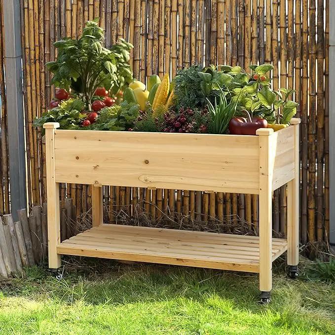 MUPATER 4x2FT Raised Garden Bed, Planter Box with Four Wheels and Legs for Herbs and Vegetables, Elevated Garden Bed with Drainage Holes for Outdoor Indoor, Natural Wood by GreenHaven Gardens