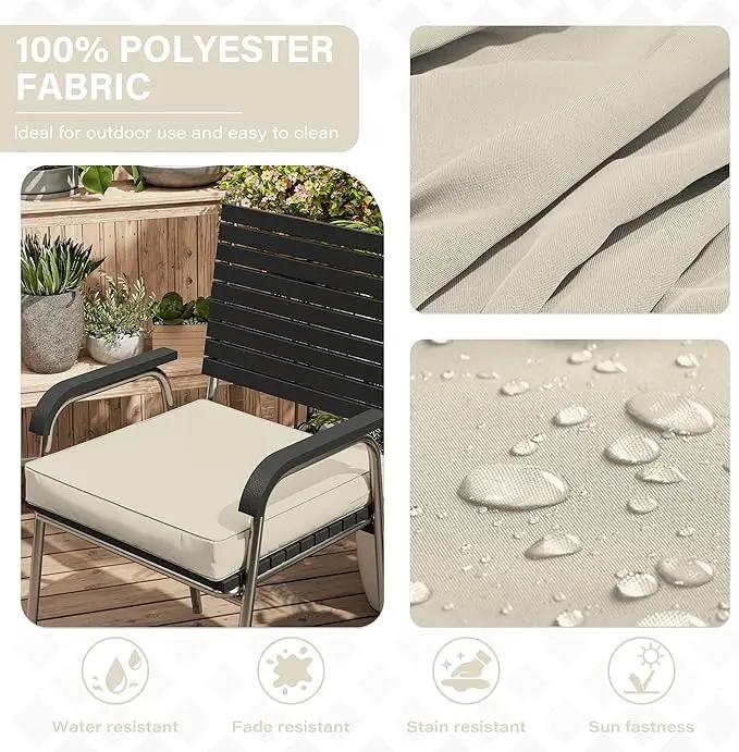 Patio Chair Cushions 17 X 16 X 3 Inch Waterproof Outdoor Seat Cushions for Patio Furniture, Outdoor Sofa Couch Pads with Ties & Handle, Set of 2, Cream by GreenHaven Gardens