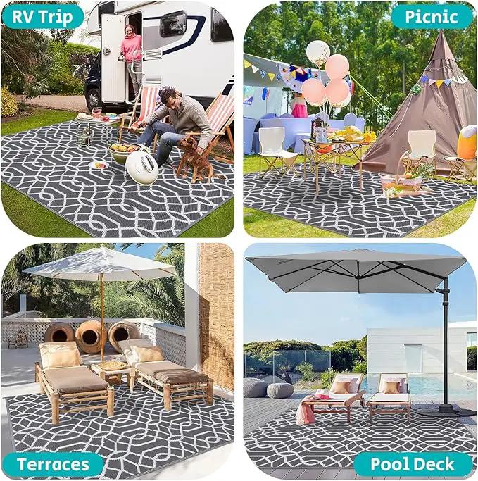 HEBE Outdoor Rug Waterproof 9x12, Reversible Plastic Straw Rug RV Camping Rug, Indoor Outdoor Patio Mat Clearance, Outside Carpet for Porch,Deck,Camper,Balcony,Backyard,Picnic by GreenHaven Gardens
