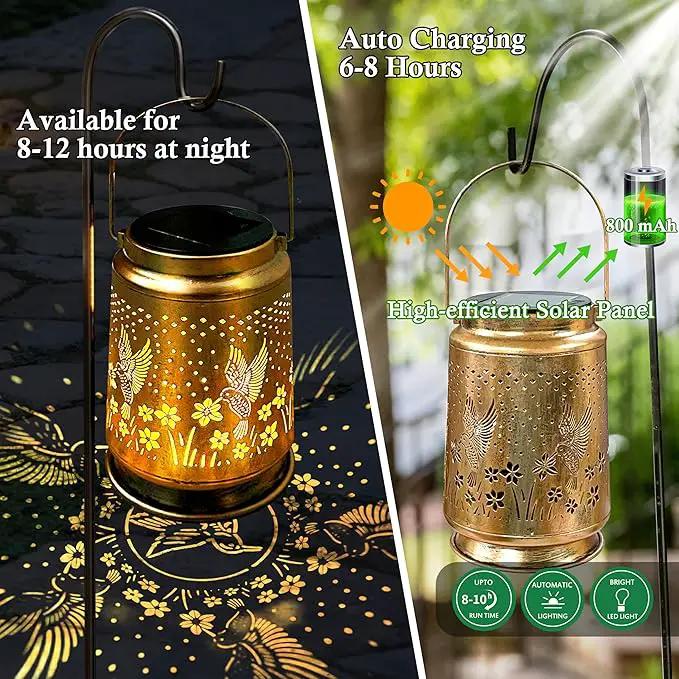 KY&BOSAM Solar Lanterns Outdoor Waterproof Hummingbird Garden Decor Birthday Gifts for Women Mom Grandma Hanging Solar Lights Outdoor Metal LED Lantern Outside for Yard Patio Backyard Porch Pathway by GreenHaven Gardens