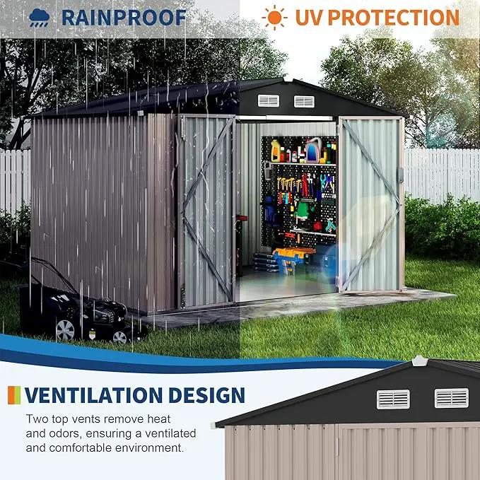 8x10 FT Metal Storage Sheds Outdoor with Floor, Metal Yard Sheds Garden Shed Kit, MetalTool Shed with Lockable Door, Metals UtilitySheds Buildings with Air Vent for Backyard Garden Patio Lawn by GreenHaven Gardens