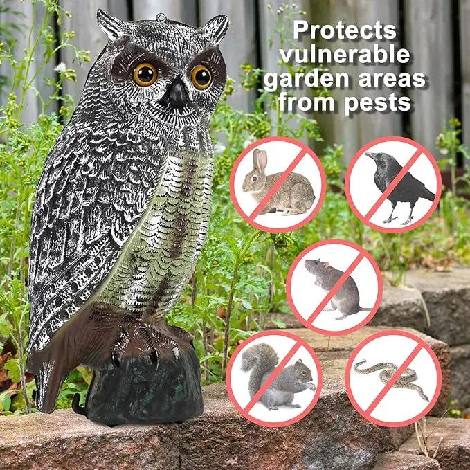 Galashield Owl Decoy | Plastic Owls to Scare Birds Away | Owl Statue for Garden & Outdoors 16.5" Tall [Pack of 2] by GreenHaven Gardens