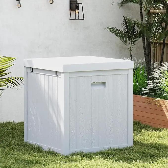 51 Gallon Resin Deck Box, Outdoor Storage Box Waterproof for Patio, Garden, Pool, and Deck, Storage Solution for Cushions, Tools, Delivery Packages, White by GreenHaven Gardens