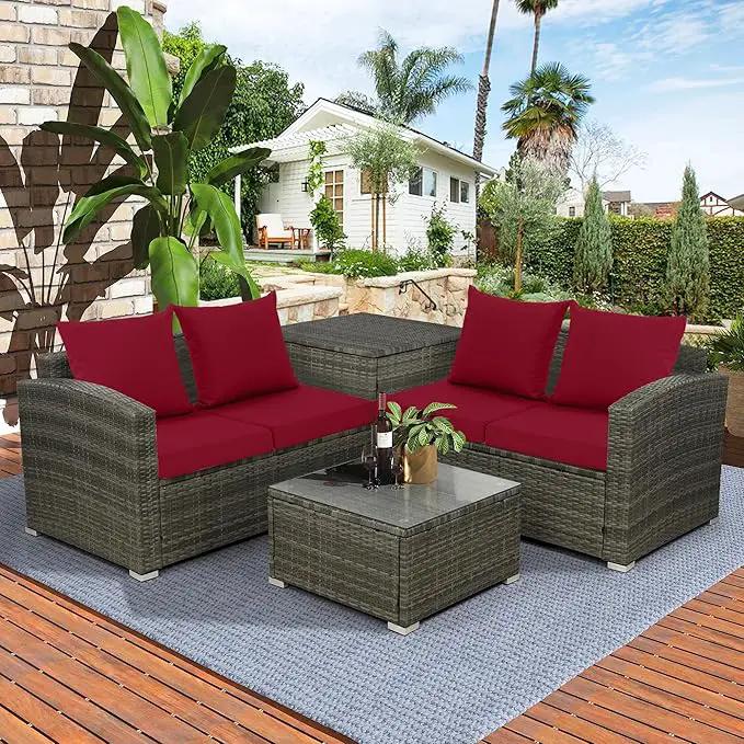 Outdoor Chair Cushions, Waterproof Outdoor Cushions for Patio Furniture w/Fade-Resistant, Removable & Machine-Washable Covers, 19x19 Inch, Ideal for Seat in Gardens/Porch – Set of 4, Burgundy by GreenHaven Gardens