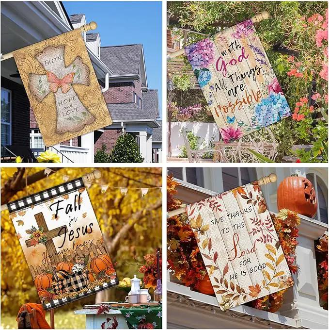11 Pcs Christian Garden Flag Cross Yard Flags for All Season Christian Welcome Large 28 x 40 Inch Flags Double Sided Print Vertical House Flags Decorations for Home Outdoor Lawn by GreenHaven Gardens