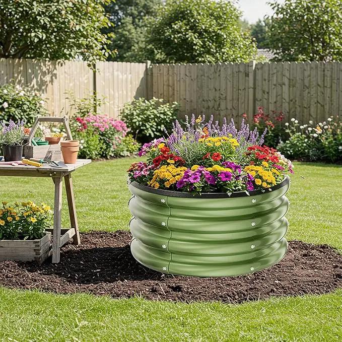ZXZYHFTY Round Galvanized Raised Garden Bed kit,Green Outdoor Garden Raised Planter Box, Round Large Metal Raised Garden Beds for Vegetable 2 * 2 * 1ft 2 Pcs by GreenHaven Gardens