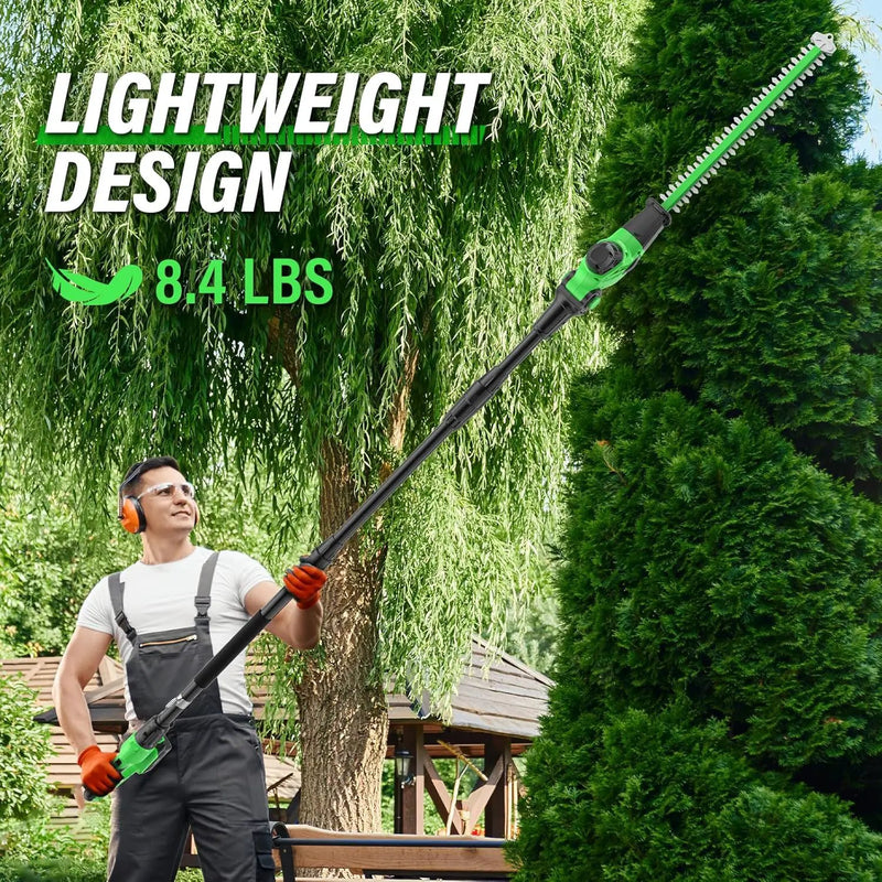 SOYUS Pole Hedge Trimmer Cordless, 18-inch Electric Hedge Trimmer with Extension Pole, 15-Foot Max Reach, Multi-Angle, 2.0Ah Battery and Charger Included by GreenHaven Gardens