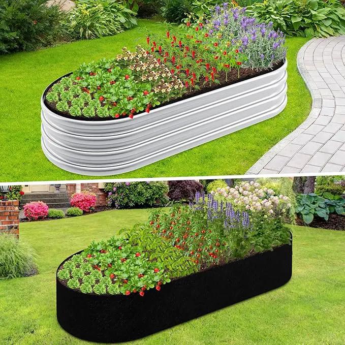 2mm Thick Fabric Garden Grow Bed Bags, 4x2x1 Ft Liners Designed For Outdoor Metal Raised Garden Beds, 60 Gallon Capacity Oval Large Vegetable Growing Boxes by GreenHaven Gardens