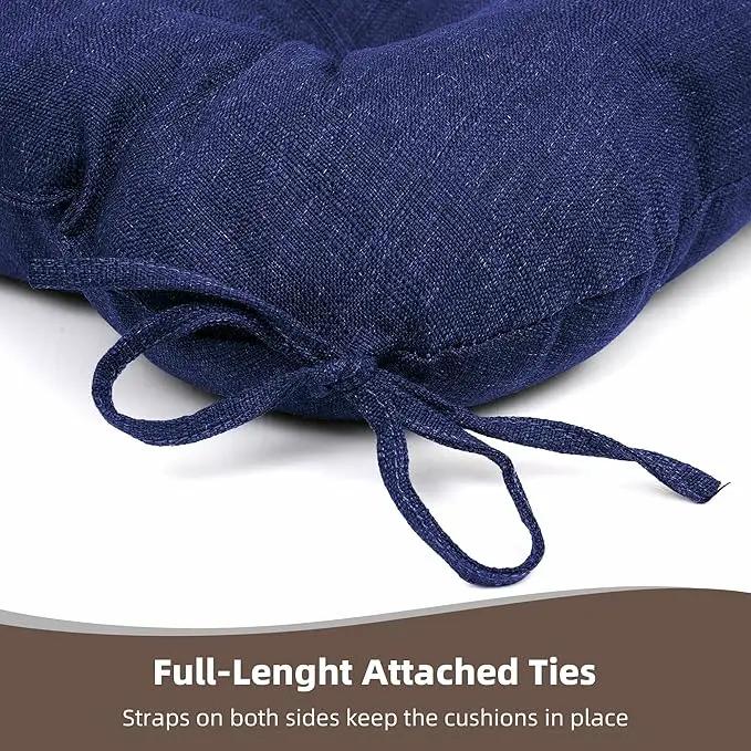 RACE LEAF Outdoor Seat Cushions Set of 2, 19" x 19" Square Patio Cushions, Plump Filling Tufted Water-Resistant Olefin Chair Seat Cushion with Ties for Non-Slip Support, Navy by GreenHaven Gardens