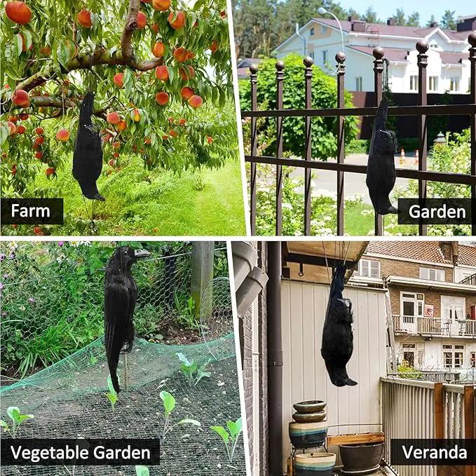 Lewtemi 2 Pcs 17 Inch Realistic Hanging Dead Crows Decoy Life Size Black Feathered Crow Fake Black Crows for Garden Decorations by GreenHaven Gardens