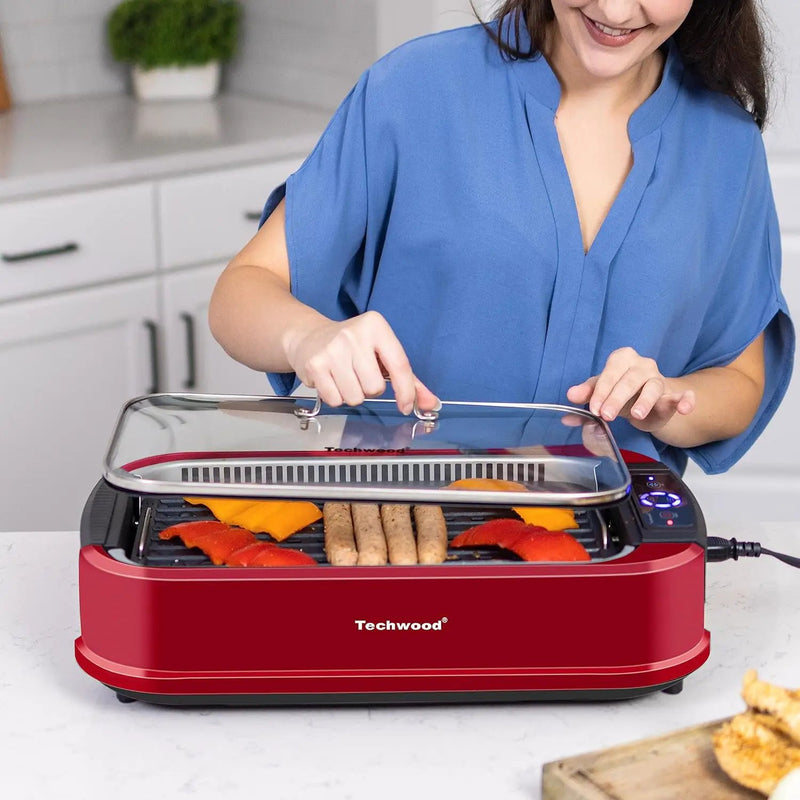 Smokeless Indoor Grill, Techwood 1500W Electric Grill Portable Korean Grill Non-Stick Grill Plates with Temperature Control, Removable Drip Tray, Tempered Glass Lid, Dishwasher-Safe by GreenHaven Gardens