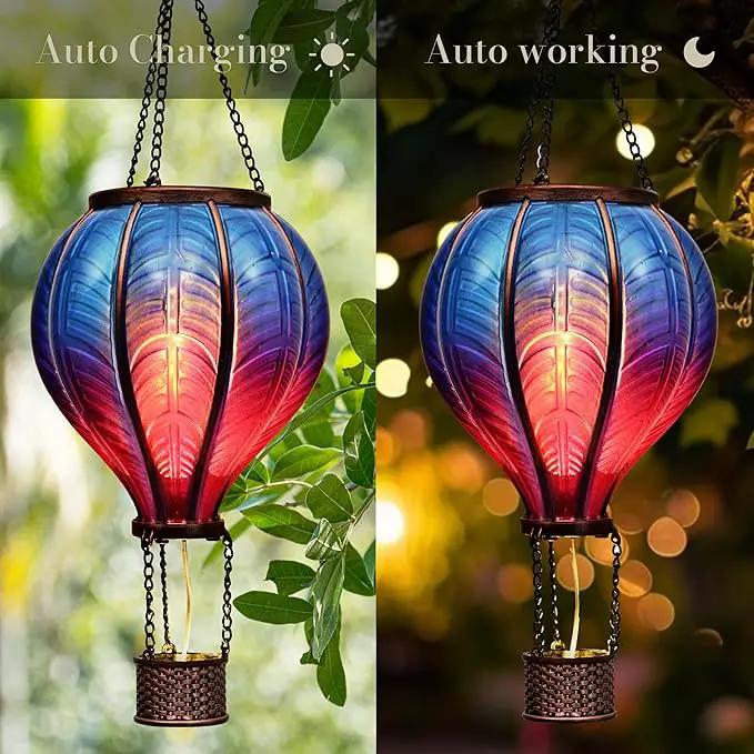 TERESA'S COLLECTIONS Hot Air Balloon Solar Lantern for Garden Decor Halloween Christmas Party,Flickering Flame Hanging Solar Light for Outdoor ,Blue & Purple Plastic Lamp for Yard Tree,Gift for Mom by GreenHaven Gardens