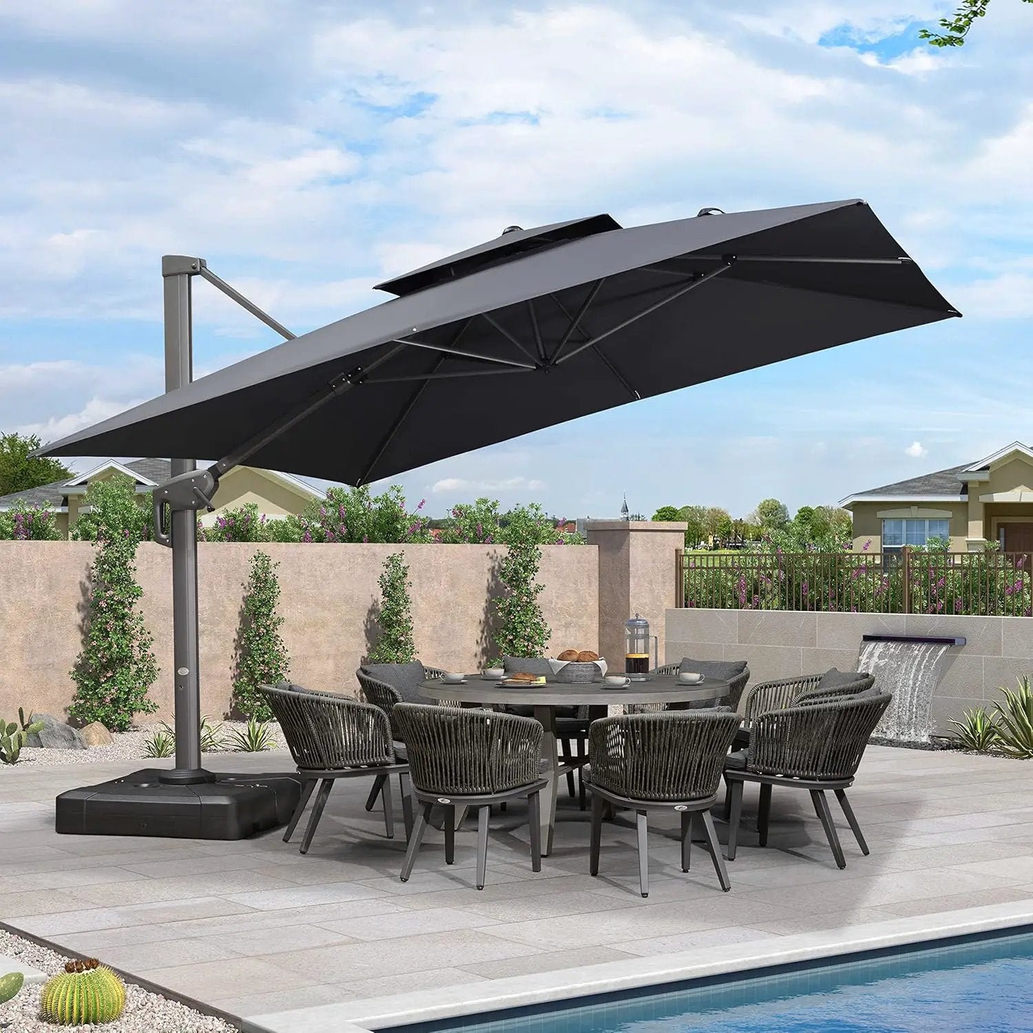 PURPLE LEAF 12' X 12' Patio Umbrella Outdoor Square Umbrella Large Cantilever Windproof Offset for Garden, Deck, Backyard and Pool, Grey by GreenHaven Gardens