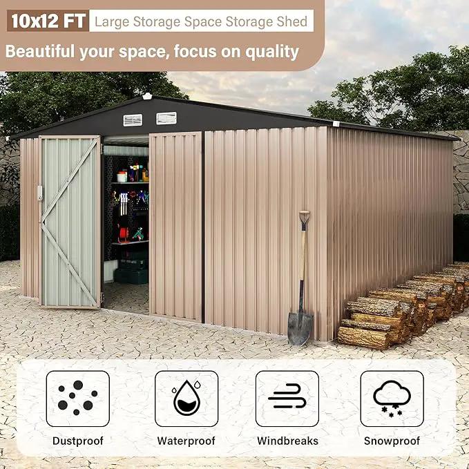 10x12 FT Metal Storage Sheds Outdoor, Metal Yard Sheds Garden Shed Kit, Tool Shed with Lockable Door, Utility Sheds Buildings with Air Vent for Backyard Garden Patio Lawn by GreenHaven Gardens