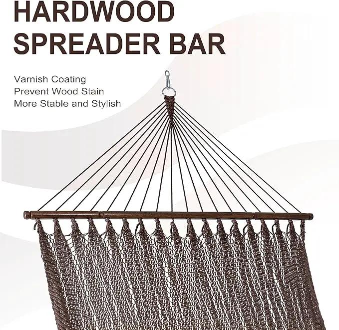 Lazy Daze Hammocks 10.5 FT Double 2 Person Caribbean Rope Hammock, Hand Woven Polyester Hammock with Spreader Bars for Outdoor Backyard Patio Poolside, 450 LBS Capacity, Brown by GreenHaven Gardens