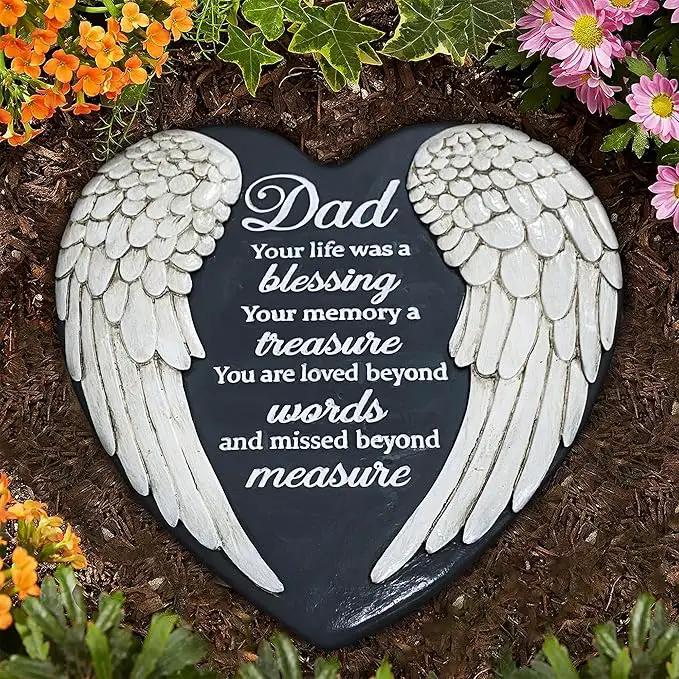 Dad Memorial Garden Stone, Dad Stepping Garden Memorial Stone, in Memory of Dad Stones Gifts for Loss of Father, Loss of Dad, Father Memorial Angel Wings Heart Stone TNS13 by GreenHaven Gardens