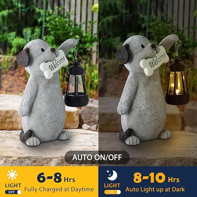 Solar Dog Statues for Garden Decor - Outdoor Dog Figurines with Solar Lantern for Yard Patio Lawn Balcony Ornaments - Garden Gifts for Mothers Day, Grandma, Easter by GreenHaven Gardens