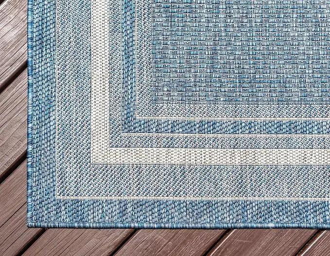 Unique Loom Outdoor Border Collection Area Rug - Soft Border (6' 1" x 9' Rectangle, Blue/ Ivory) by GreenHaven Gardens