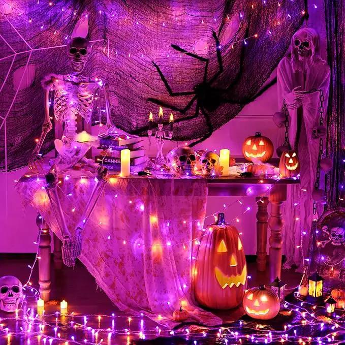 JMEXSUSS 33 FT 100 LED Halloween String Lights Indoor, Orange and Purple Halloween Lights Clear Wire, 8 Modes Outdoor Waterproof Christmas String Light Plug in by GreenHaven Gardens