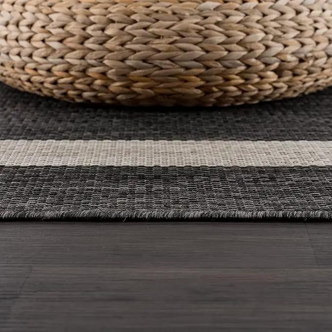 CAMILSON Outdoor Rug 9x12, Large Modern Outside Rugs for Patios Porches Waterproof Durable Washable Non-Shedding, Easy-to-Clean Indoor Outdoor Area Carpet (9 x 12, Bordered - Dark Gray/Light Gray) by GreenHaven Gardens