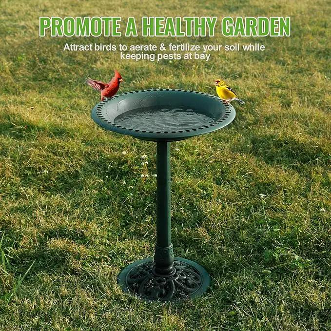 Backyard Expressions Outdoor Garden Bird Bath - Green - Weather Resistant Polyresin - 27 Inch by GreenHaven Gardens
