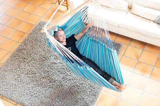 La Siesta® Large Comfort Habana Cotton Hanging Hammock Chair, Indoor Outdoor Hammock Swing Chair, Boho Hanging Chair Bedroom Patio, Max 285 Lbs, Azure by GreenHaven Gardens