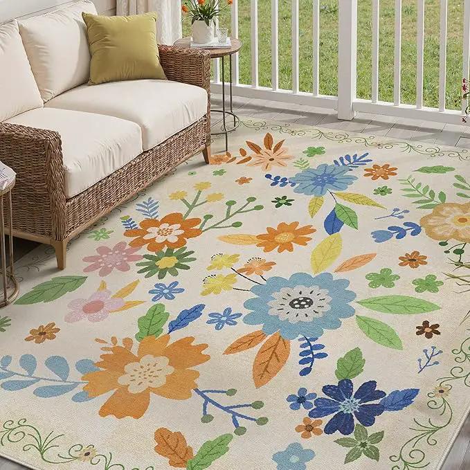 GENIMO Indoor Outdoor Area Rug 5' X 7' Waterproof, Washable Door Mat Non Shedding, Easy Cleaning Floral Outdoor Carpet for Patio, Entryway, Porch, Bathroom, Living Room, Bedroom, Backyard by GreenHaven Gardens