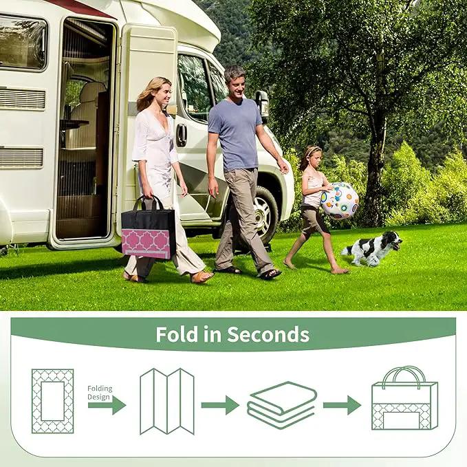GENIMO 6' x 9' Outdoor Rug Waterproof for Patio Decor, Foldable Reversible Plastic Straw Area Rugs Mat for Camper, Outside Carpet for Rv, Deck, Porch, Picnic, Beach, Balcony, Pink & Grey by GreenHaven Gardens