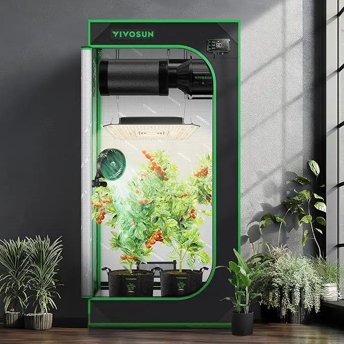VIVOSUN S224 2x2 Grow Tent, 24"x24"x48" High Reflective Mylar with Observation Window and Floor Tray for Hydroponics Indoor Plant for VS1000 by GreenHaven Gardens