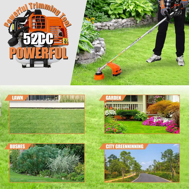 Gas Trimmer Weed Eater 52cc 2-Stroke,6 in 1 Multi-Functional Petrol Trimmer Hedge Trimmer Pole Saw Trimmer for Quick Weed Grass Cleaning Crop Seed Soil Protection Tools by GreenHaven Gardens