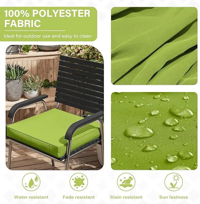 Patio Chair Cushions 17 X 16 X 3 Inch Waterproof Outdoor Seat Cushions for Patio Furniture, Outdoor Sofa Couch Pads with Ties & Handle, Set of 2, Grass Green by GreenHaven Gardens