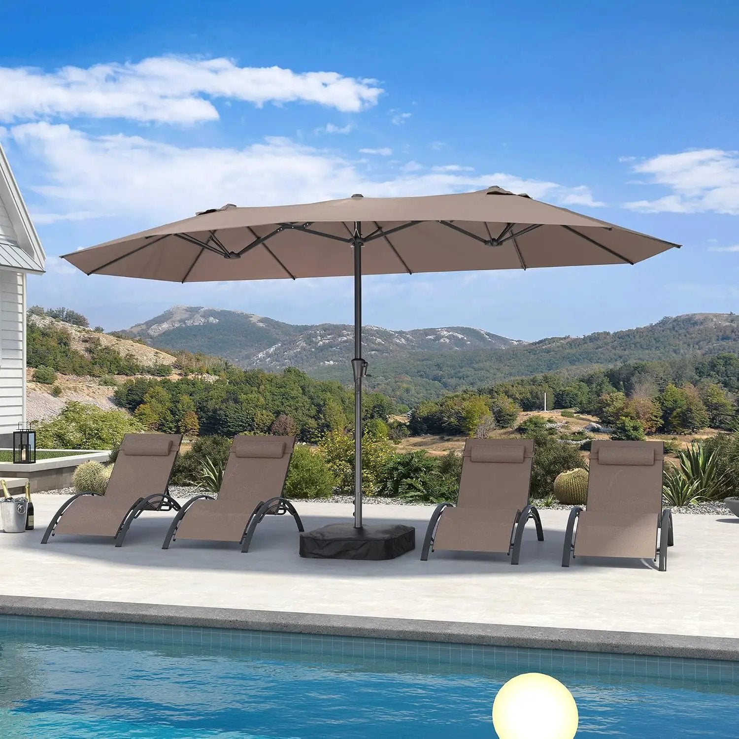 PURPLE LEAF 14ft Patio Market Umbrella Outdoor Double-Sided Umbrella with Base and Crank Rectangle Table Umbrella for Pool Deck Garden, Taupe by GreenHaven Gardens