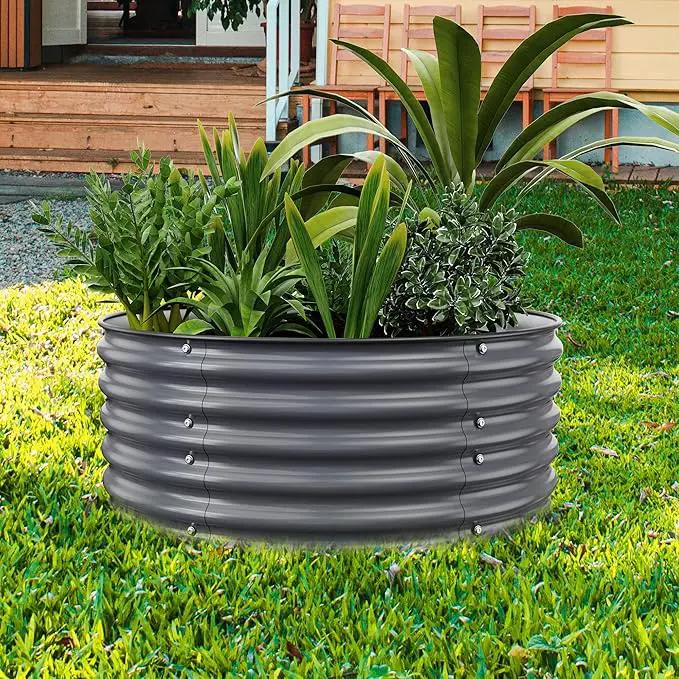 Round Raised Garden Beds, 42''x42''x17''Outdoor Galvanized Garden Planter Box for Vegetable Fruits Flower Herb (Deep Grey) by GreenHaven Gardens