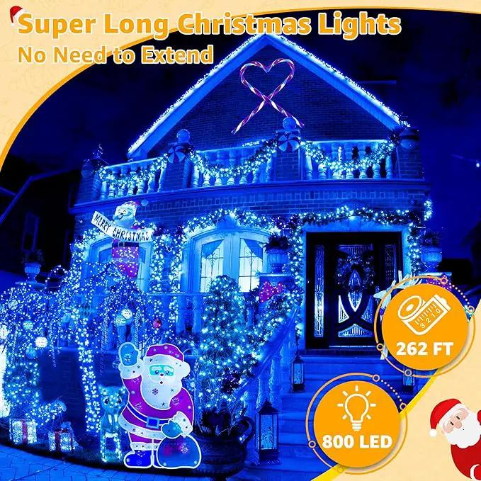 Ollny Christmas Lights Outdoor 800LED 262FT, Blue Plug in Fairy Lights with Remote, 8 Modes Waterproof Timers Dimmable LED String Lights for Indoor House Outside Bedroom Patio Balcony by GreenHaven Gardens