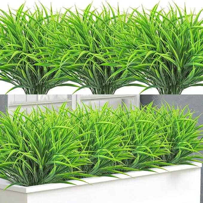 Ouddy Decor 16 Bundles Artificial Plants Outdoor Fake Grass Greenery Stems UV Resistant Faux Plastic Shrubs for Spring Summer Garden Pathway Window Box Front Porch Home Decor, Green by GreenHaven Gardens